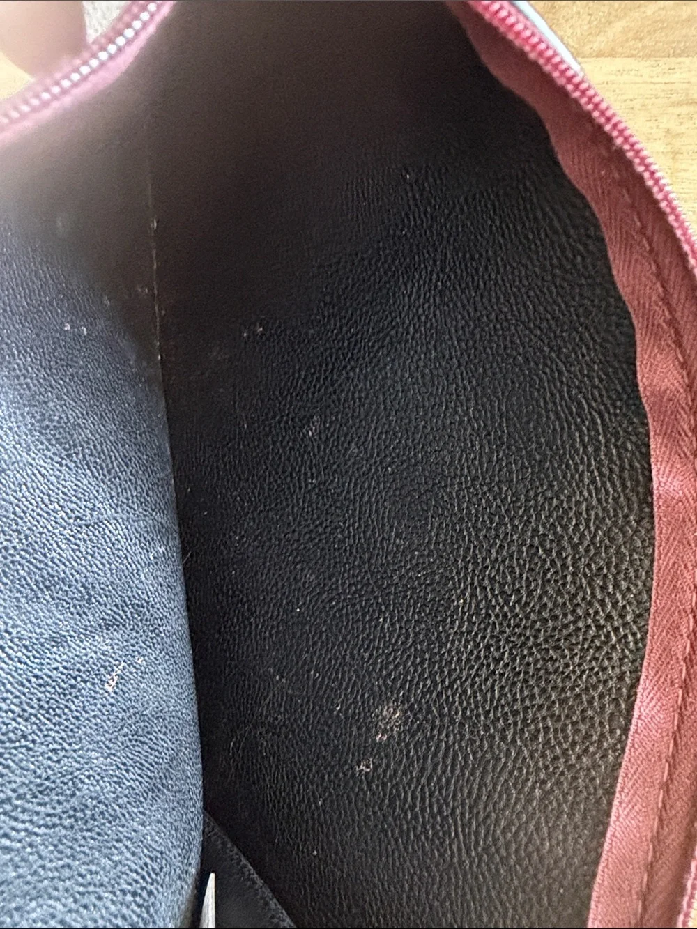 Calvin Klein Dark Brown almost maroon like Leather Wristlet Pouch with Gold Logo